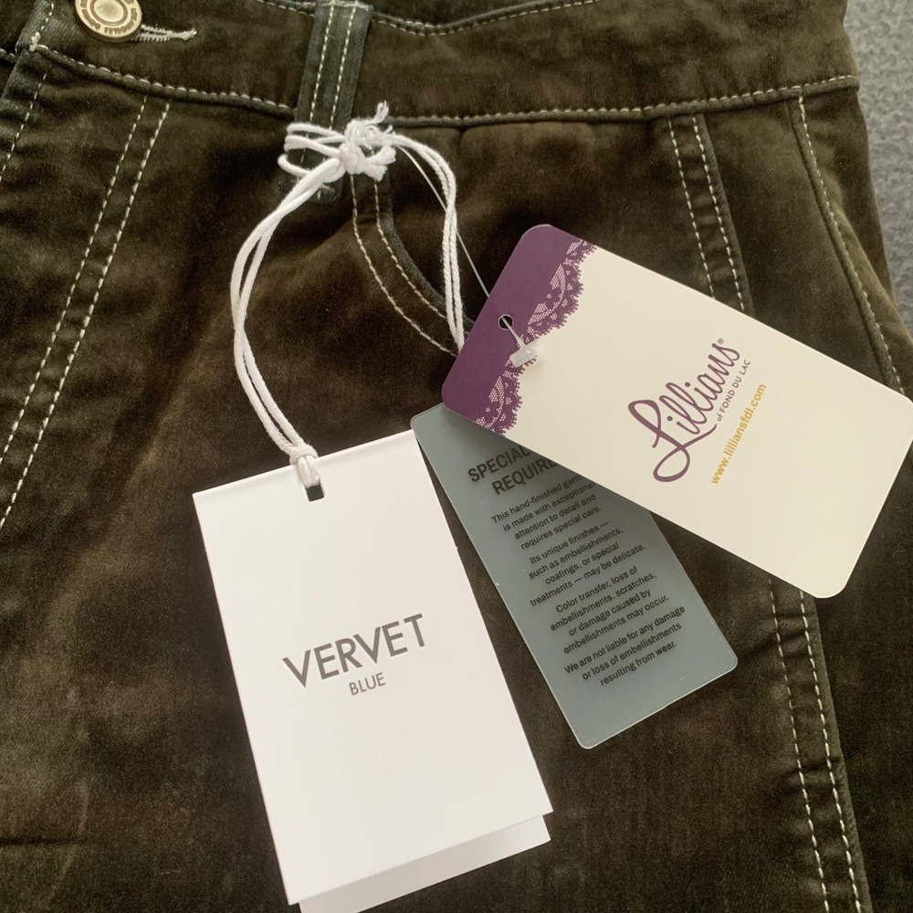 NWT Vervet Kate High Rise Flocked Barrel Leg Jeans Velvet Olive Brown Size 30 - Picture 10 of 16